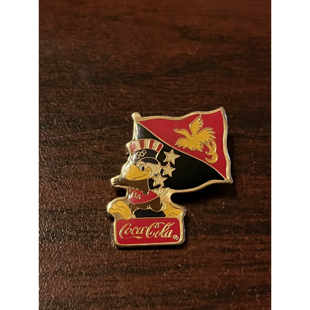 Vintage 1984 LA Olympics Coca Cola Sam Eagle Papua New Guinea Flag Lapel Pin